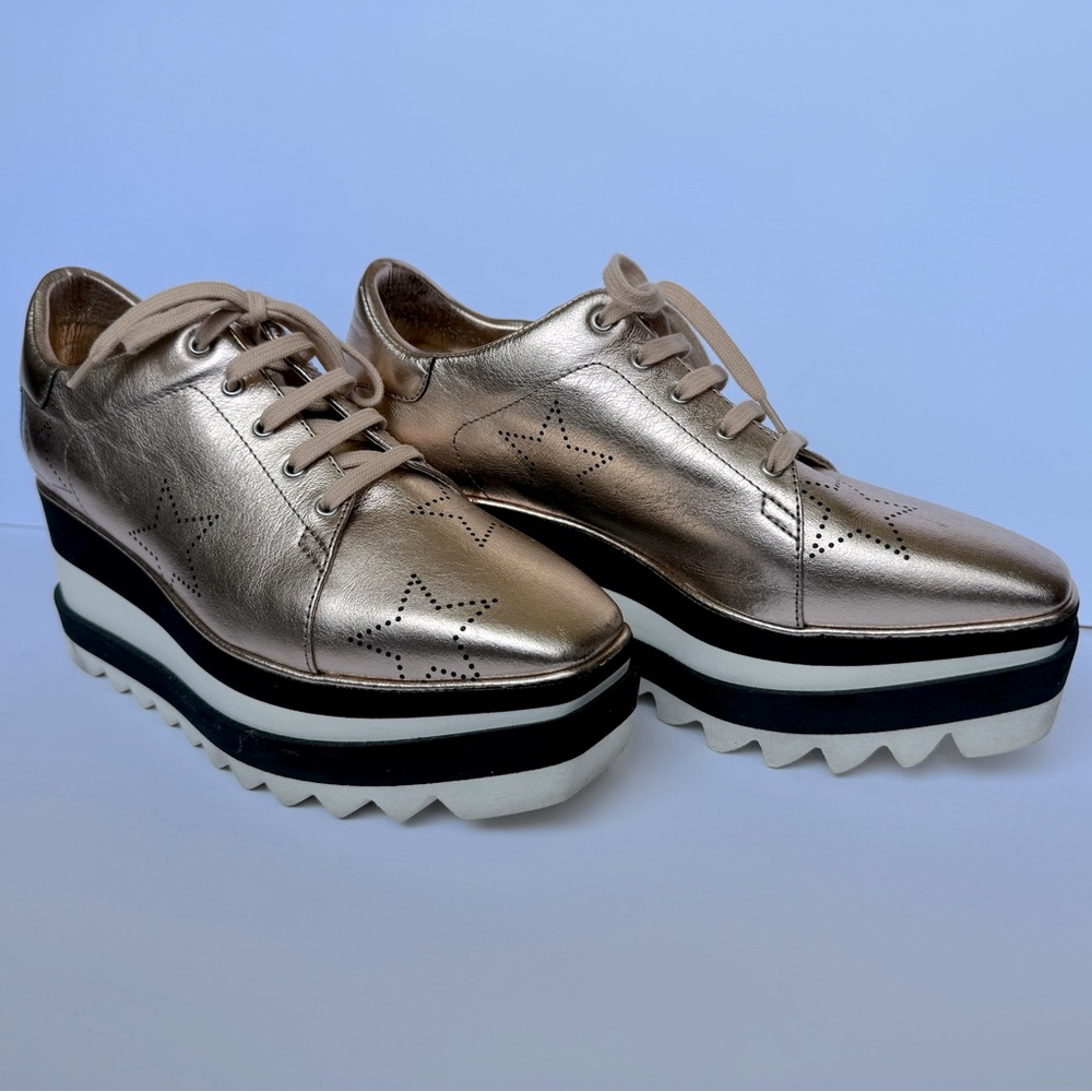 Stella McCartney Sneak Elyse Rose Gold Metallic Platform Sneakers